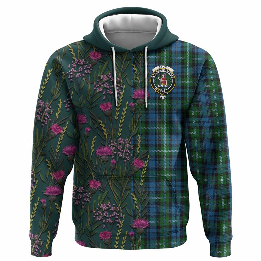 Lyon Family Crest Tartan Hoodie Scottish Thistle Flower Pattern Half Style - Tartan Vibes Clothing