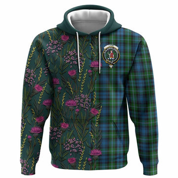 Lyon Family Crest Tartan Hoodie Scottish Thistle Flower Pattern Half Style - Tartan Vibes Clothing