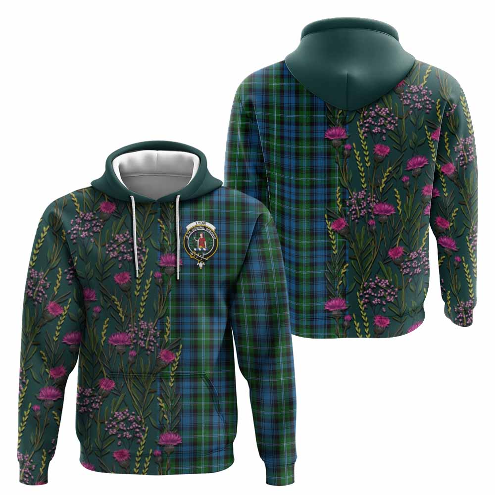 Lyon Family Crest Tartan Hoodie Scottish Thistle Flower Pattern Half Style - Tartan Vibes Clothing