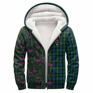 Lyon Family Crest Tartan Sherpa Hoodie Scottish Thistle Flower Pattern Half Style - Tartan Vibes Clothing