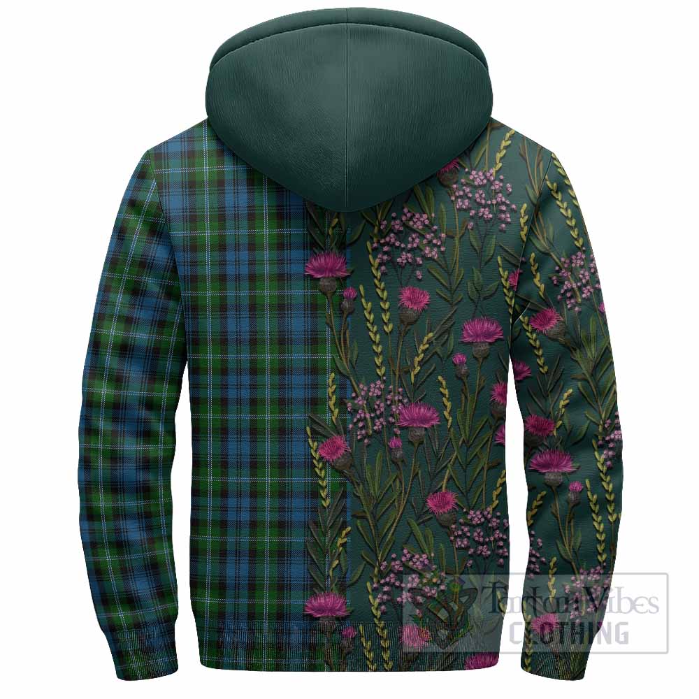 Lyon Family Crest Tartan Sherpa Hoodie Scottish Thistle Flower Pattern Half Style - Tartan Vibes Clothing