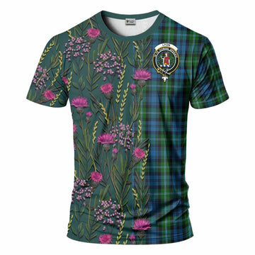 Lyon Family Crest Tartan T-Shirt Scottish Thistle Flower Pattern Half Style