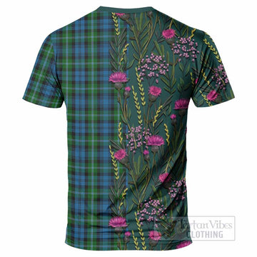 Lyon Family Crest Tartan T-Shirt Scottish Thistle Flower Pattern Half Style