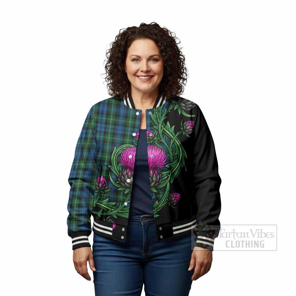 Lyon Tartan Baseball Jacket Resilient Scottish Thistle - Tartan Vibes Clothing