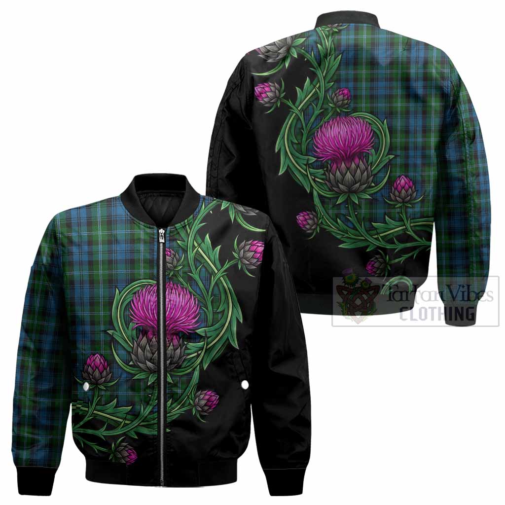 Lyon Tartan Bomber Jacket Resilient Scottish Thistle - Tartan Vibes Clothing