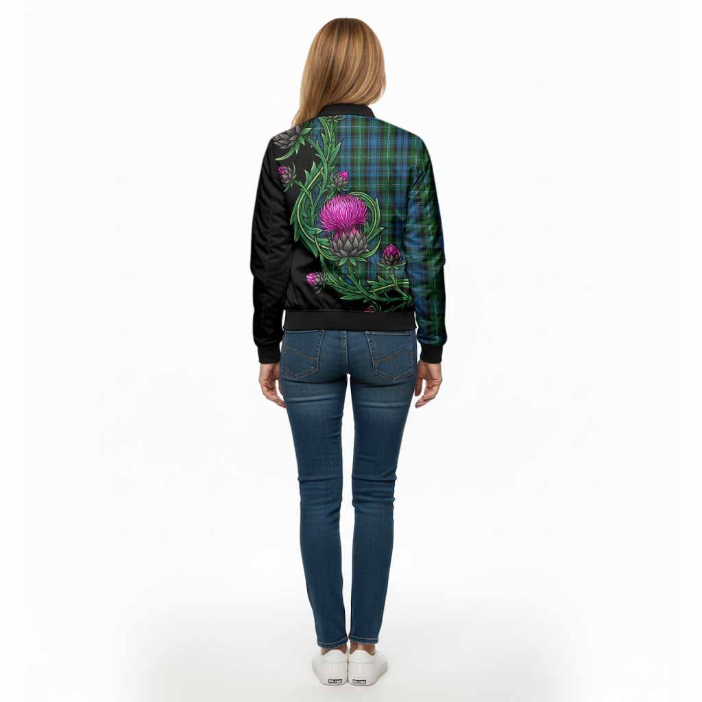 Lyon Tartan Bomber Jacket Resilient Scottish Thistle - Tartan Vibes Clothing
