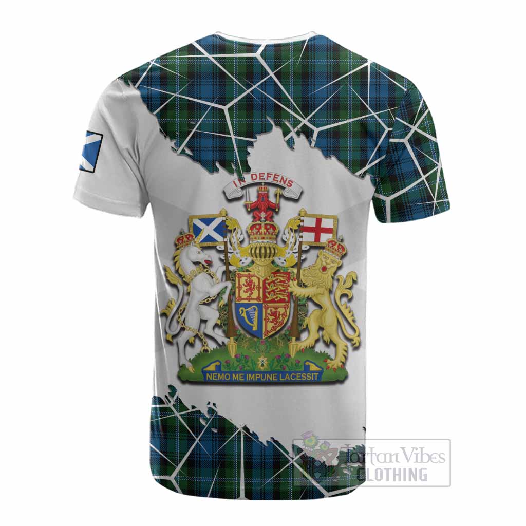 Lyon Tartan Cotton T-shirt with Family Crest and Lion Rampant Grunge Style