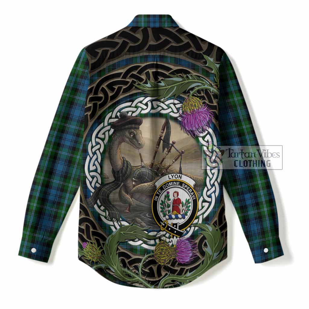 Lyon Tartan Crest Bagpipe Nessie Women Casual Shirt Scottish Loch Ness Monster Celtic Thistle