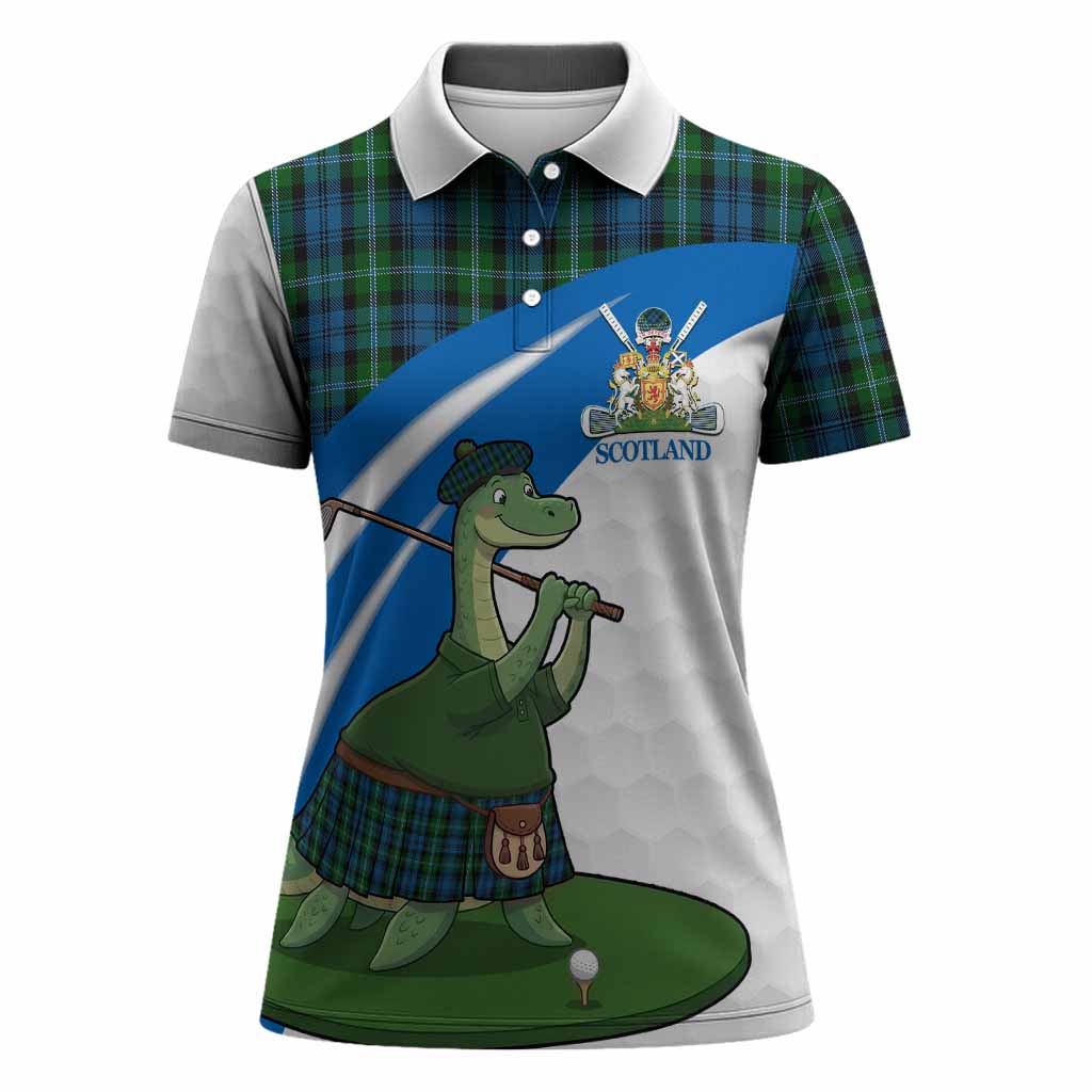Lyon Tartan Crest Golf Nessie Women Polo Shirt Loch Ness Monster Sporty Style