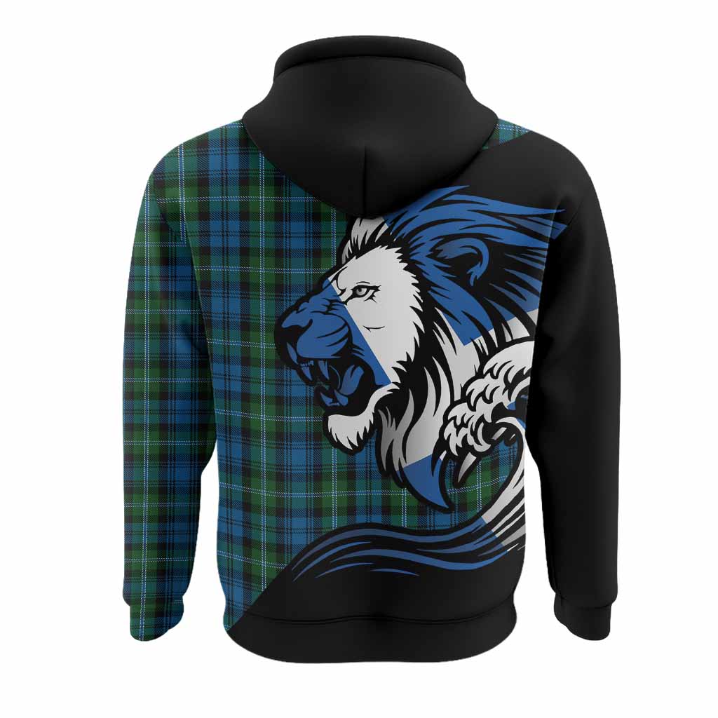 Lyon Tartan Crest Hoodie Scottish Golden Lions Wave Flow