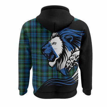 Lyon Tartan Crest Hoodie Scottish Golden Lions Wave Flow