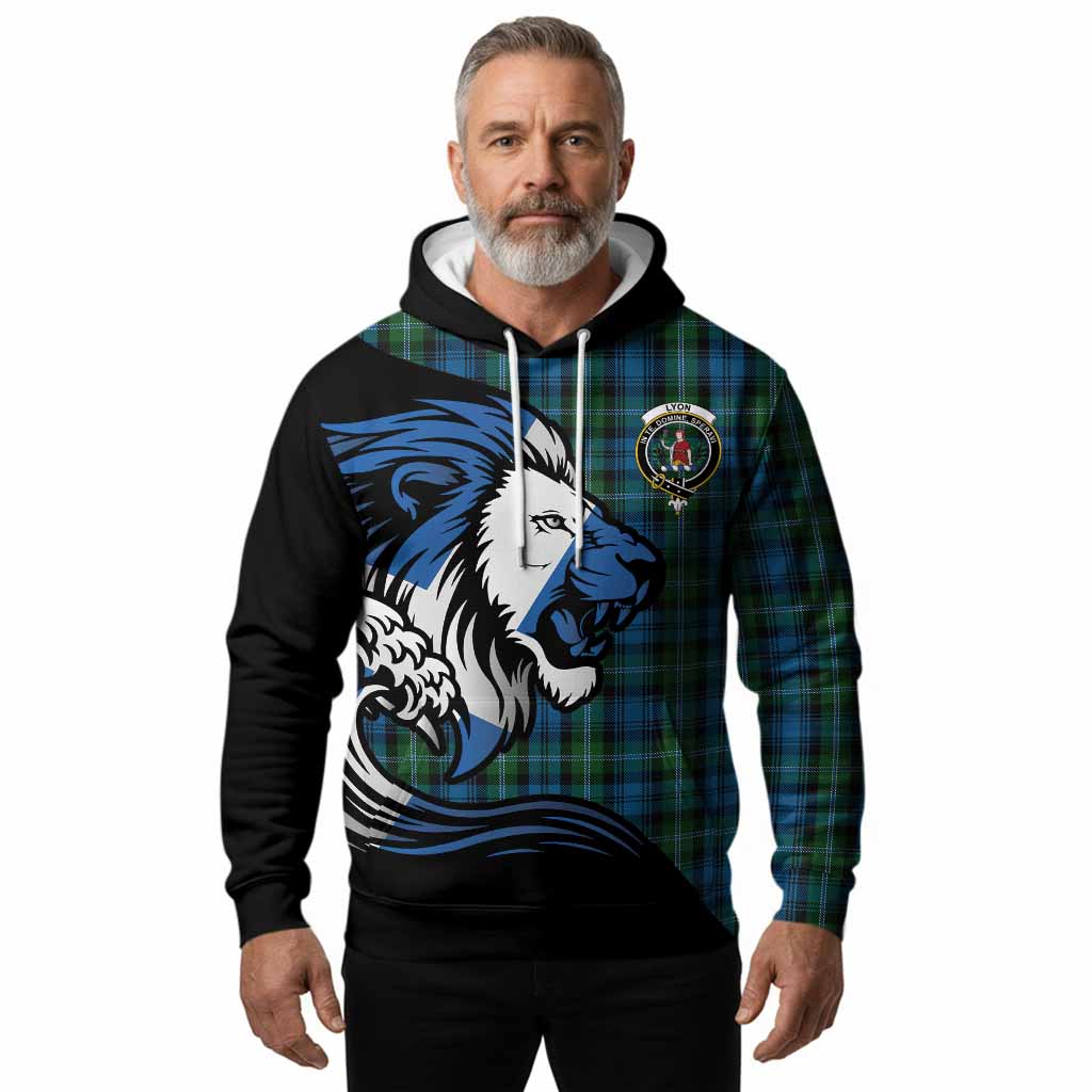 Lyon Tartan Crest Hoodie Scottish Golden Lions Wave Flow