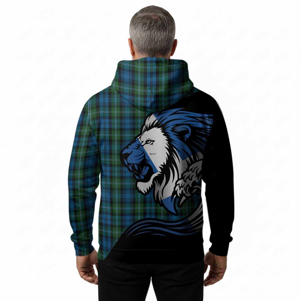 Lyon Tartan Crest Hoodie Scottish Golden Lions Wave Flow