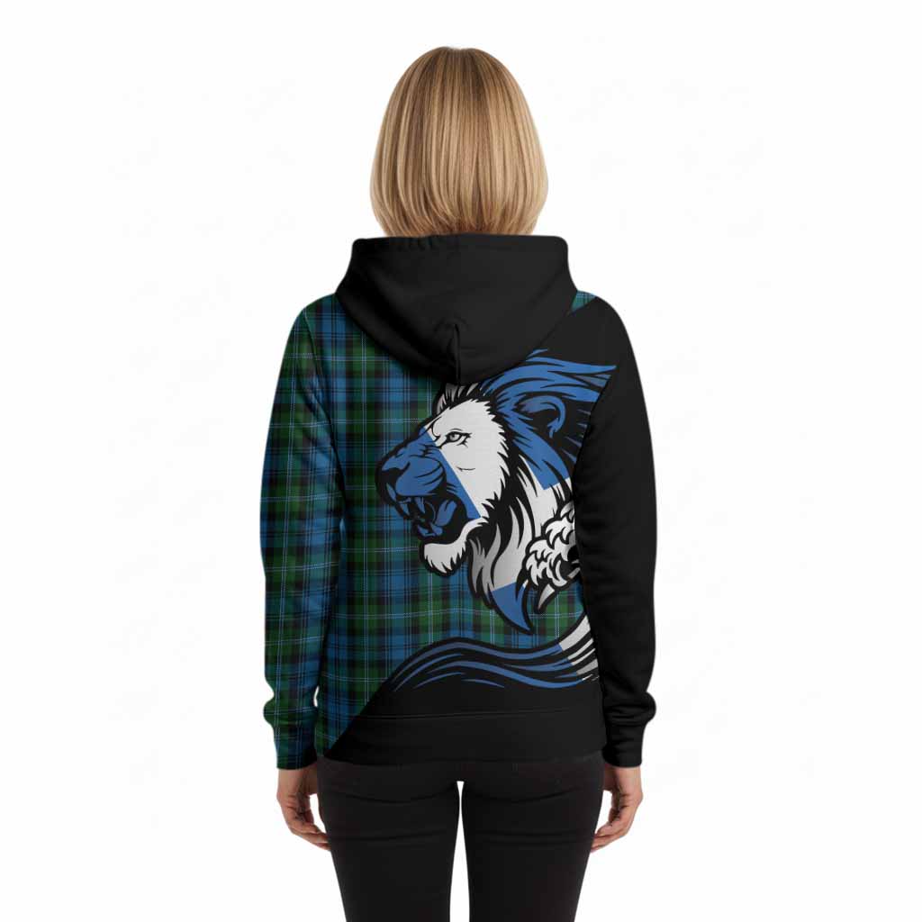 Lyon Tartan Crest Hoodie Scottish Golden Lions Wave Flow