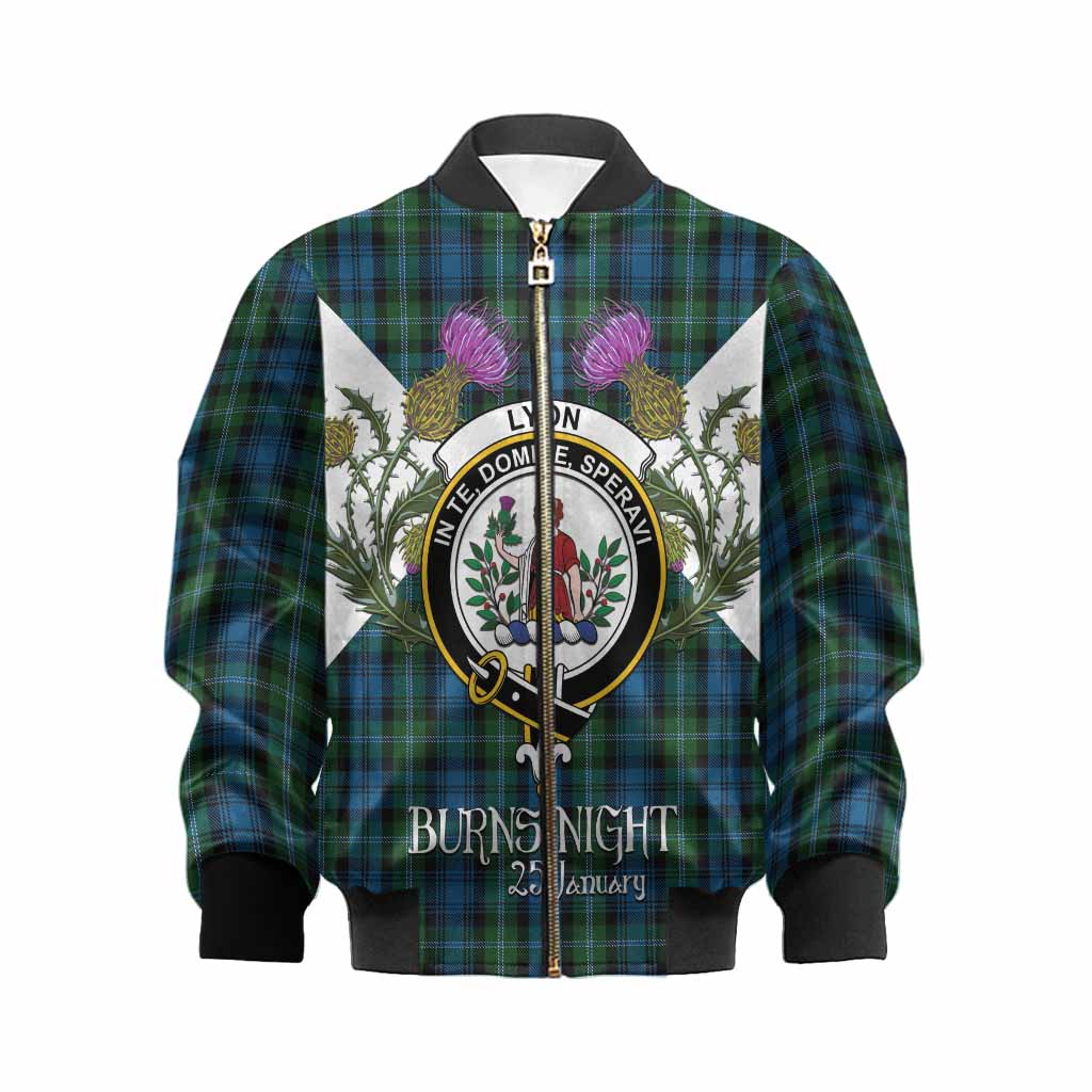 Lyon Tartan Family Crest Kid Bomber Jacket Scottish Burns Night Thistle Floral