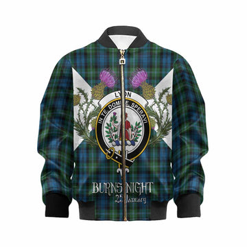 Lyon Tartan Family Crest Kid Bomber Jacket Scottish Burns Night Thistle Floral