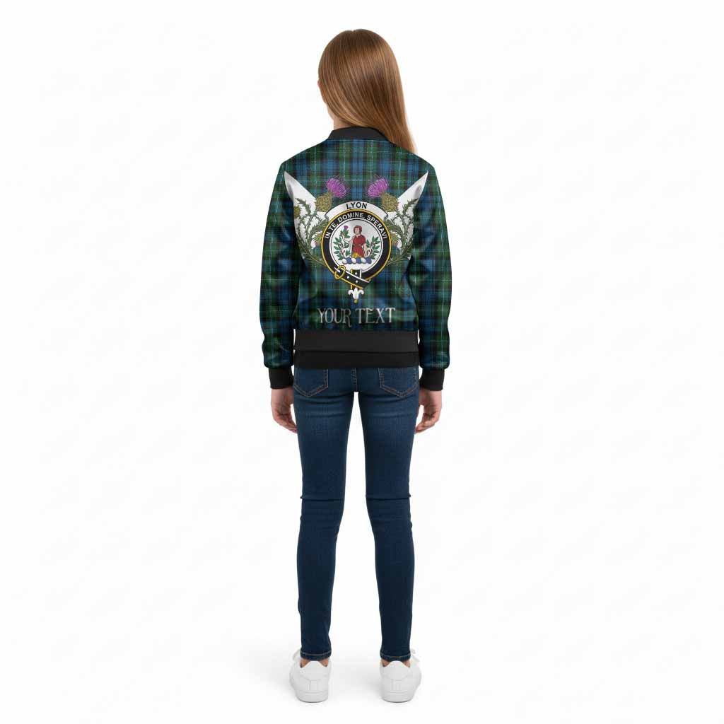 Lyon Tartan Family Crest Kid Bomber Jacket Scottish Burns Night Thistle Floral