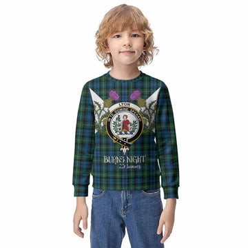 Lyon Tartan Family Crest Kid Knitted Sweatshirt Scottish Burns Night Thistle Floral