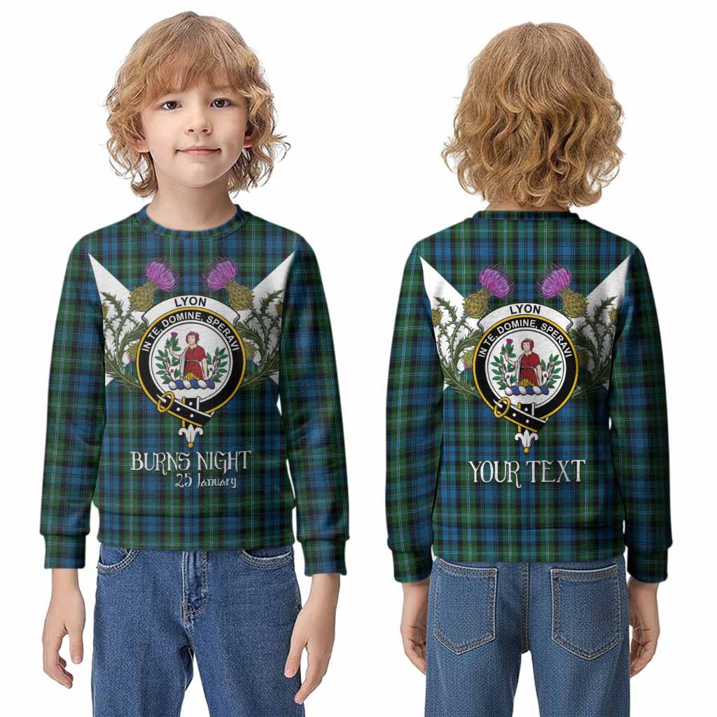 Lyon Tartan Family Crest Kid Knitted Sweatshirt Scottish Burns Night Thistle Floral