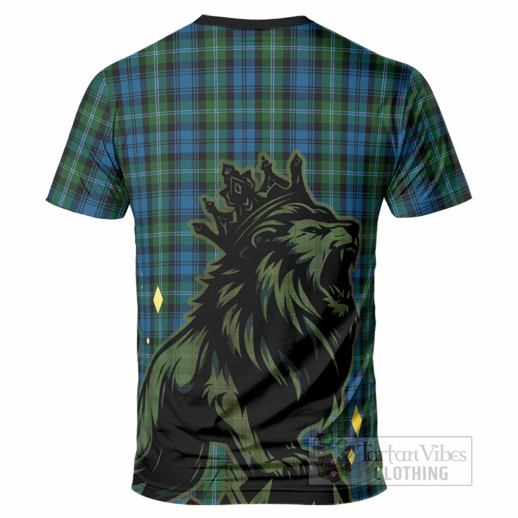 Lyon Tartan Family Crest T-Shirt Crowned Lion Roaring