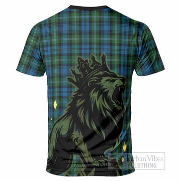 Lyon Tartan Family Crest T-Shirt Crowned Lion Roaring