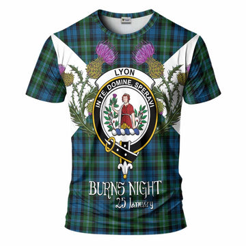 Lyon Tartan Family Crest T-Shirt Scottish Burns Night Thistle Floral