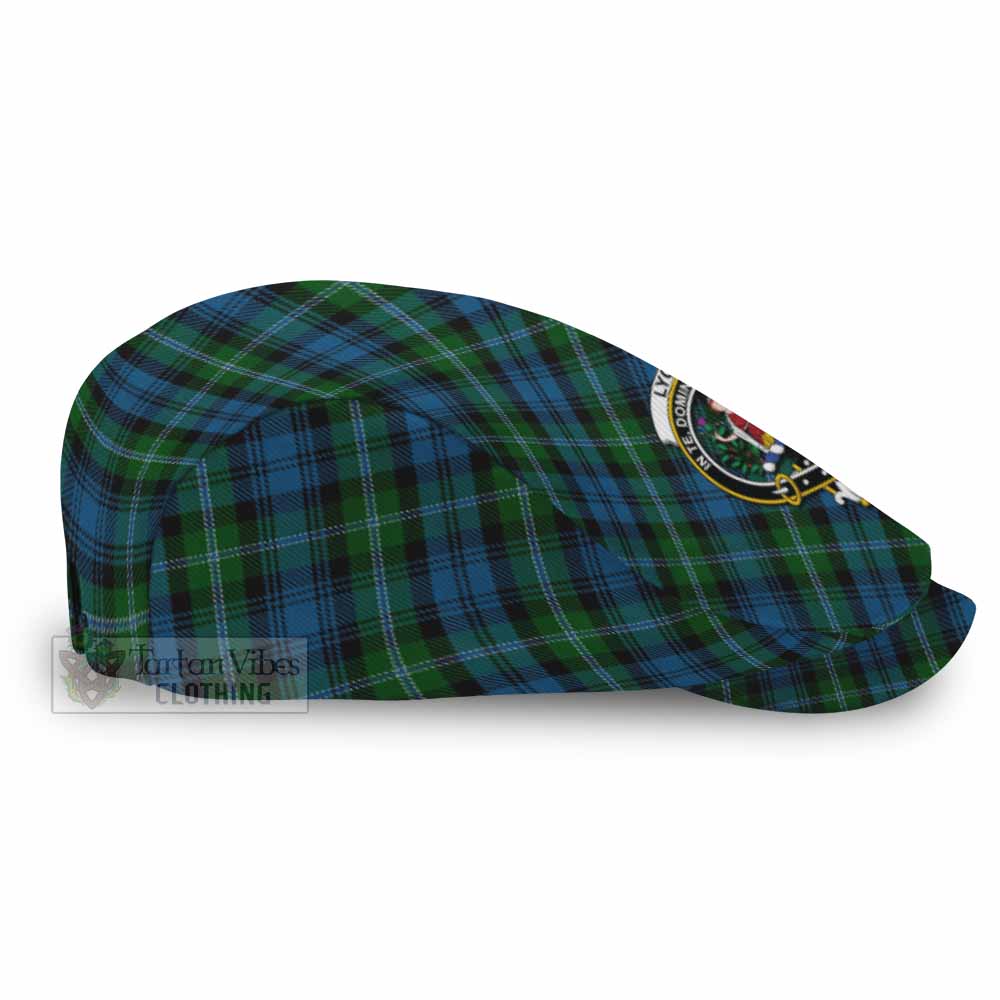 Lyon Tartan Flat Cap, Jeff Cap Cross Style with Family Crest - Tartan Vibes Clothing