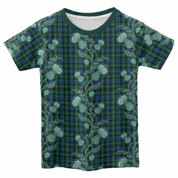 Lyon Tartan Kid T-shirt Seamless Scottish Thistle Flowers