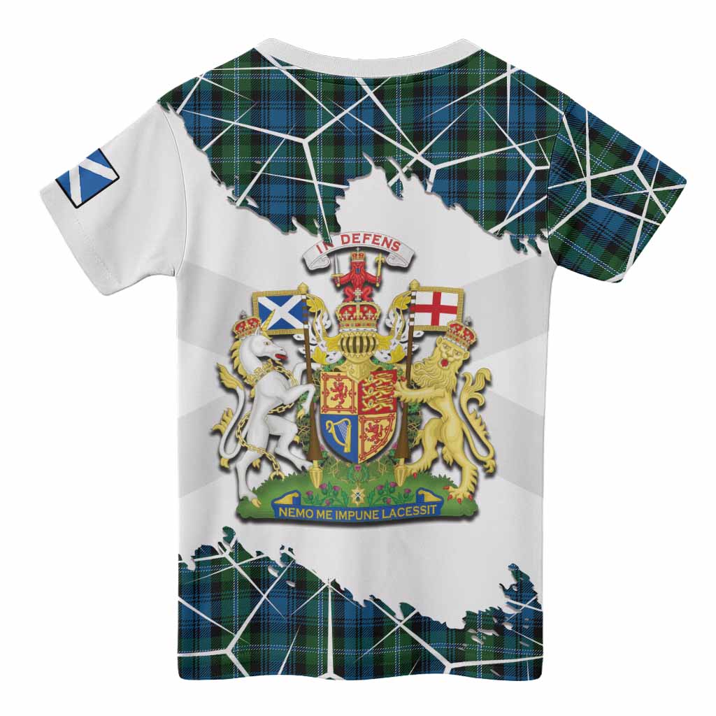Lyon Tartan Kid T-shirt with Family Crest and Lion Rampant Grunge Style