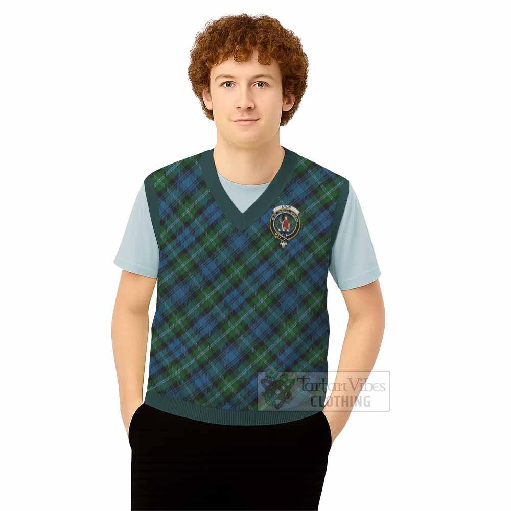 Lyon Tartan Knitted V-Neck Vest with Family Crest Cross Style