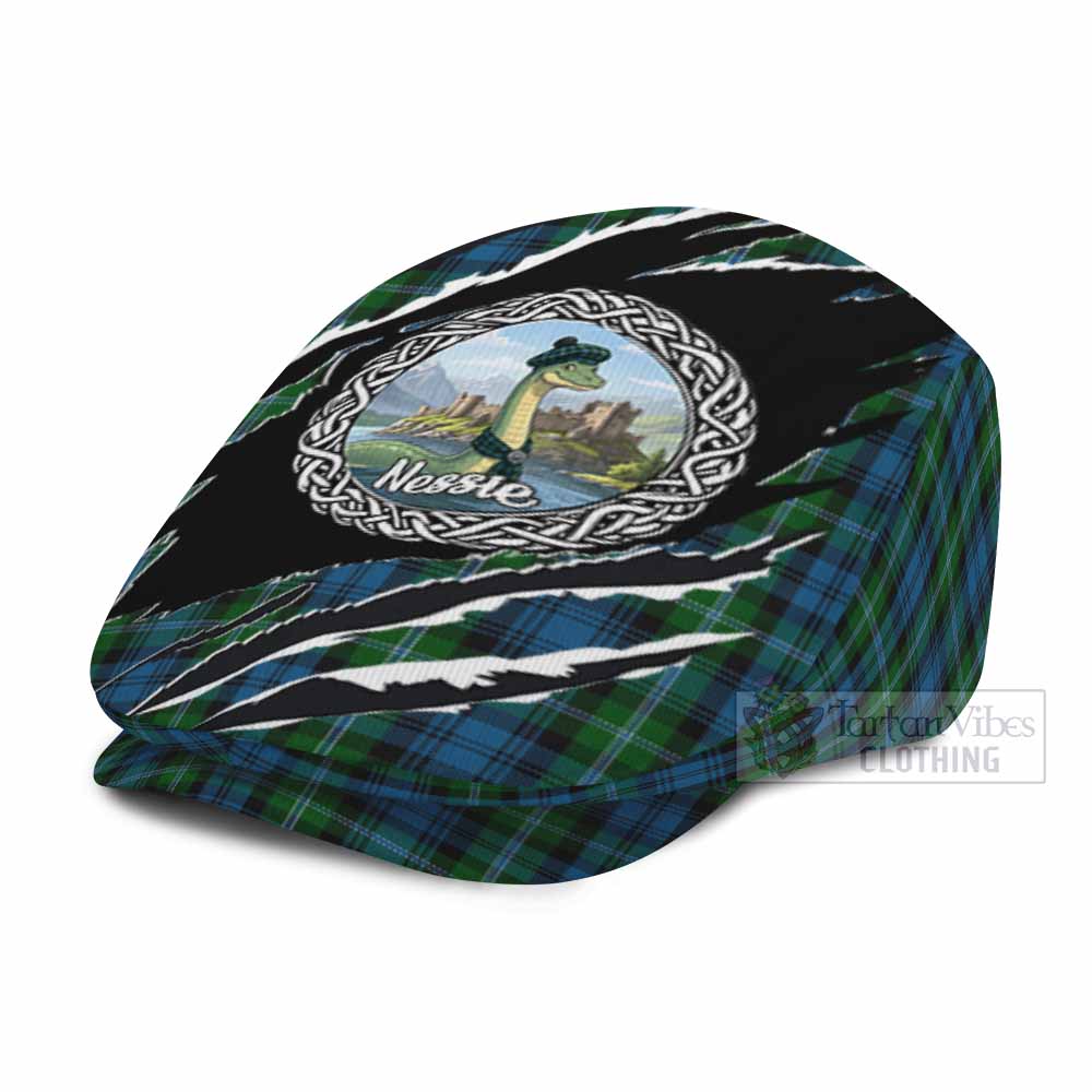 Lyon Tartan Loch Ness Monster Flat Cap, Jeff Cap Celtic Knot Nessie Art