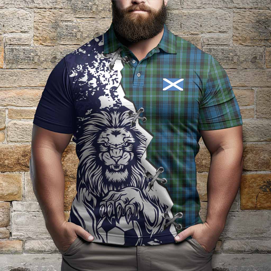 Lyon Tartan Scottish Polo Shirt Angry Lion With Soccer Ball Style