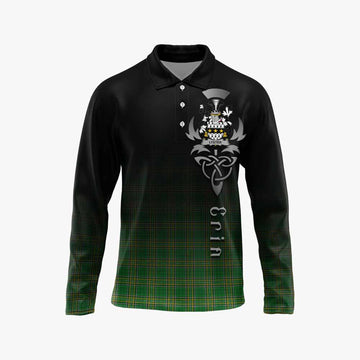 Lyster Irish Clan Long Sleeve Polo Shirt with Coat of Arms Erin Go Bragh Celtic Inspired