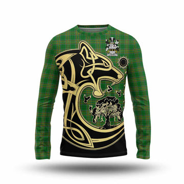 Lyster Irish Tartan Long Sleeve T-Shirt with Coat of Arms Celtic Wolf Style