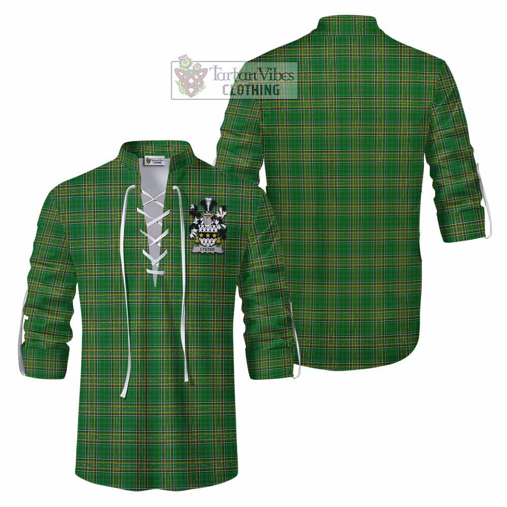 Tartan Vibes Clothing Lyster Irish Clan Tartan Ghillie Kilt Shirt with Coat of Arms