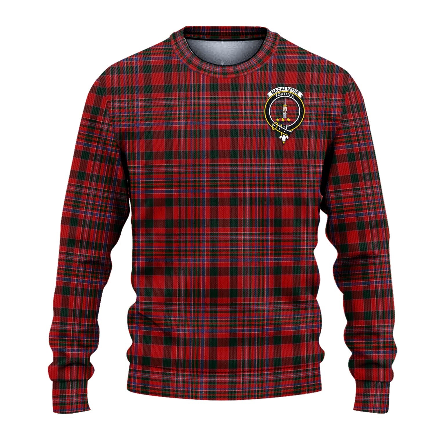 MacAlister Tartan Knitted Sweater with Family Crest - Tartanvibesclothing
