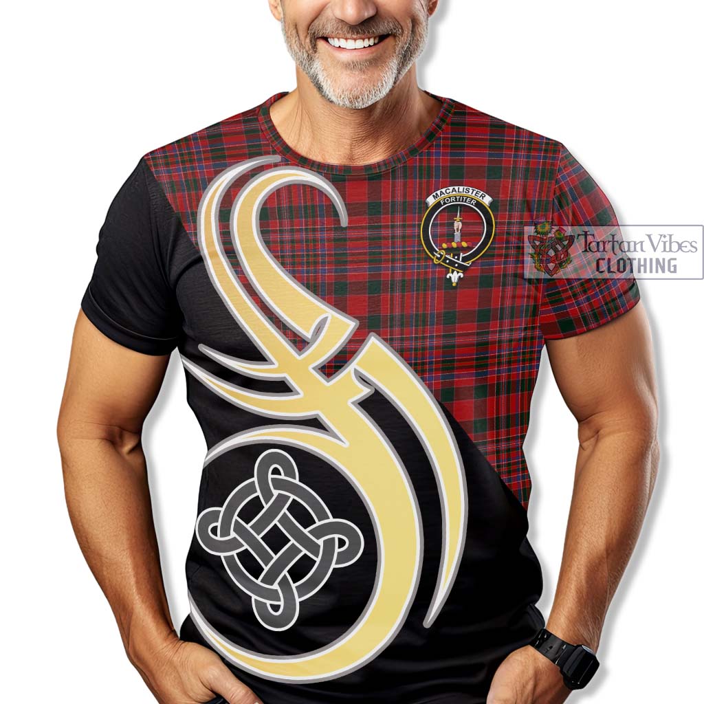 Tartan Vibes Clothing MacAlister Tartan T-Shirt with Family Crest and Celtic Symbol Style