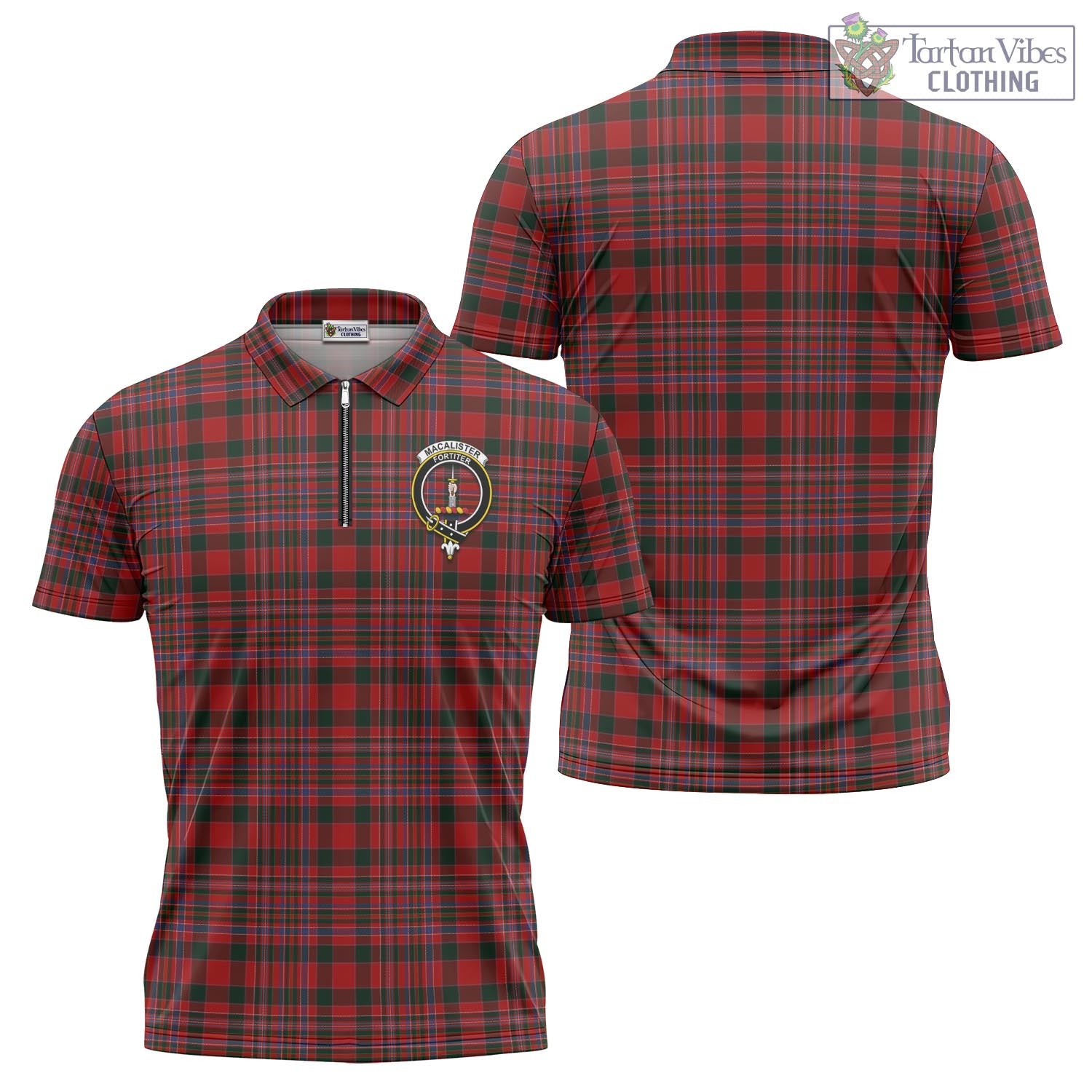 Tartan Vibes Clothing MacAlister Tartan Zipper Polo Shirt with Family Crest
