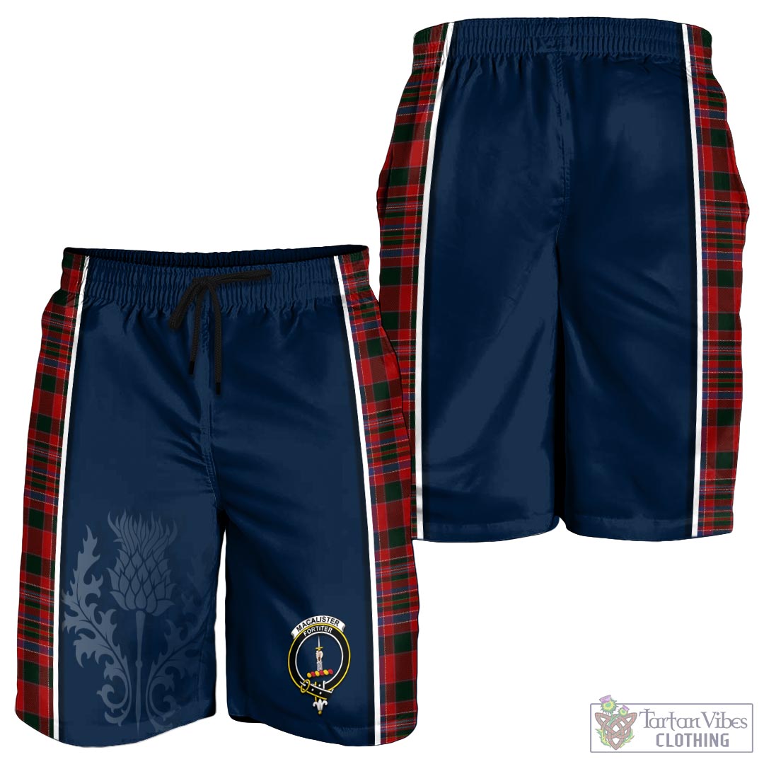 Tartan Vibes Clothing MacAlister Tartan Men's Shorts with Family Crest and Scottish Thistle Vibes Sport Style