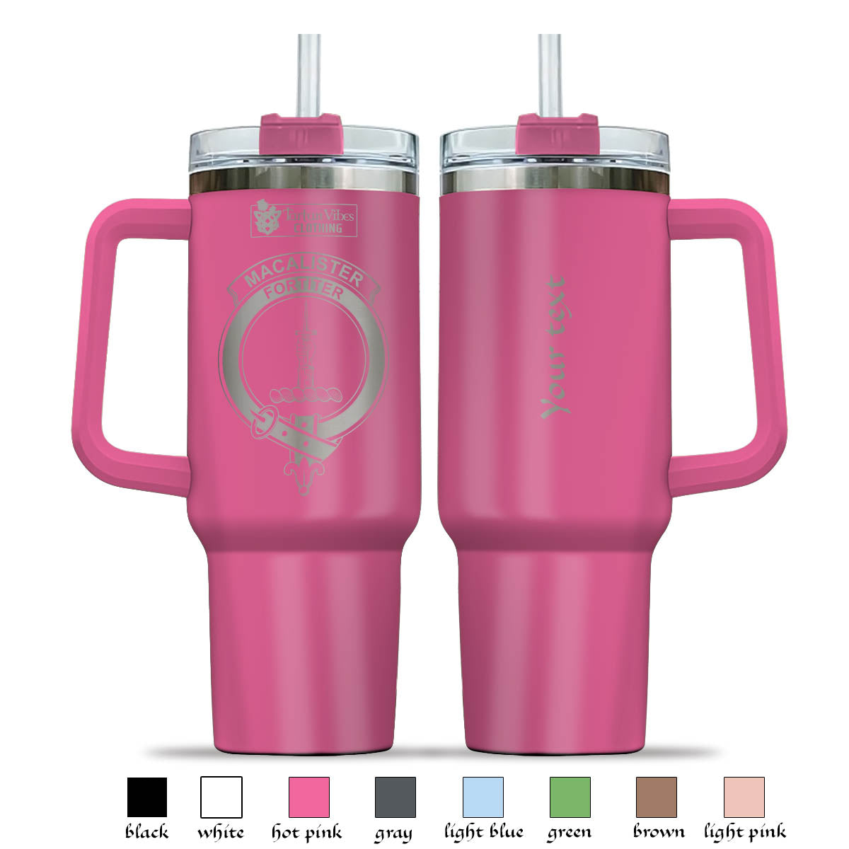 Tartan Vibes Clothing MacAlister Engraved Family Crest Tumbler with Handle