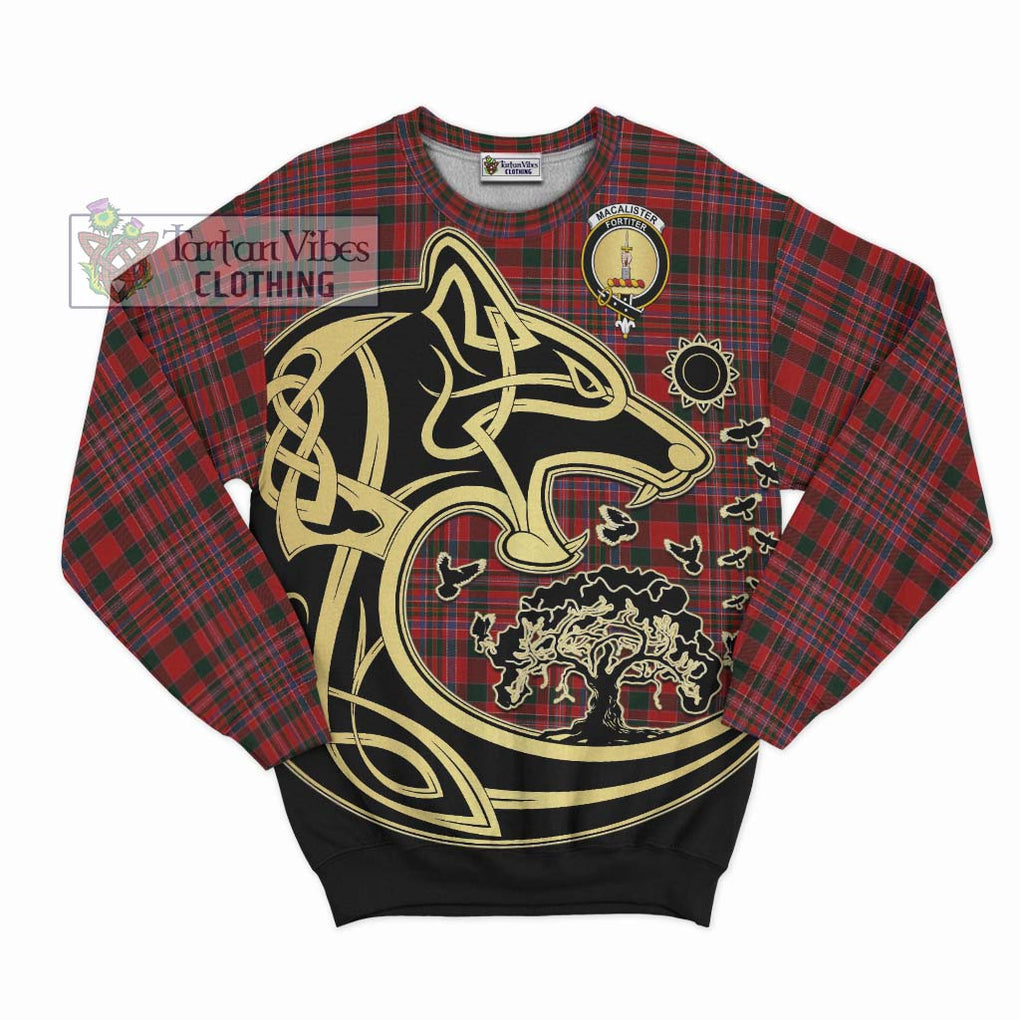 MacAlister (McAlister) Tartan Sweatshirt with Family Crest Celtic Wolf Style - Tartan Vibes Clothing