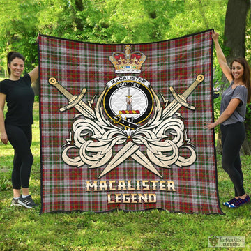 MacAlister Dress Tartan Quilt with Clan Crest and the Golden Sword of Courageous Legacy