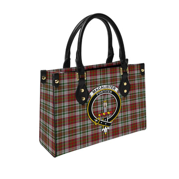 MacAlister Dress Tartan Leather Bag with Family Crest