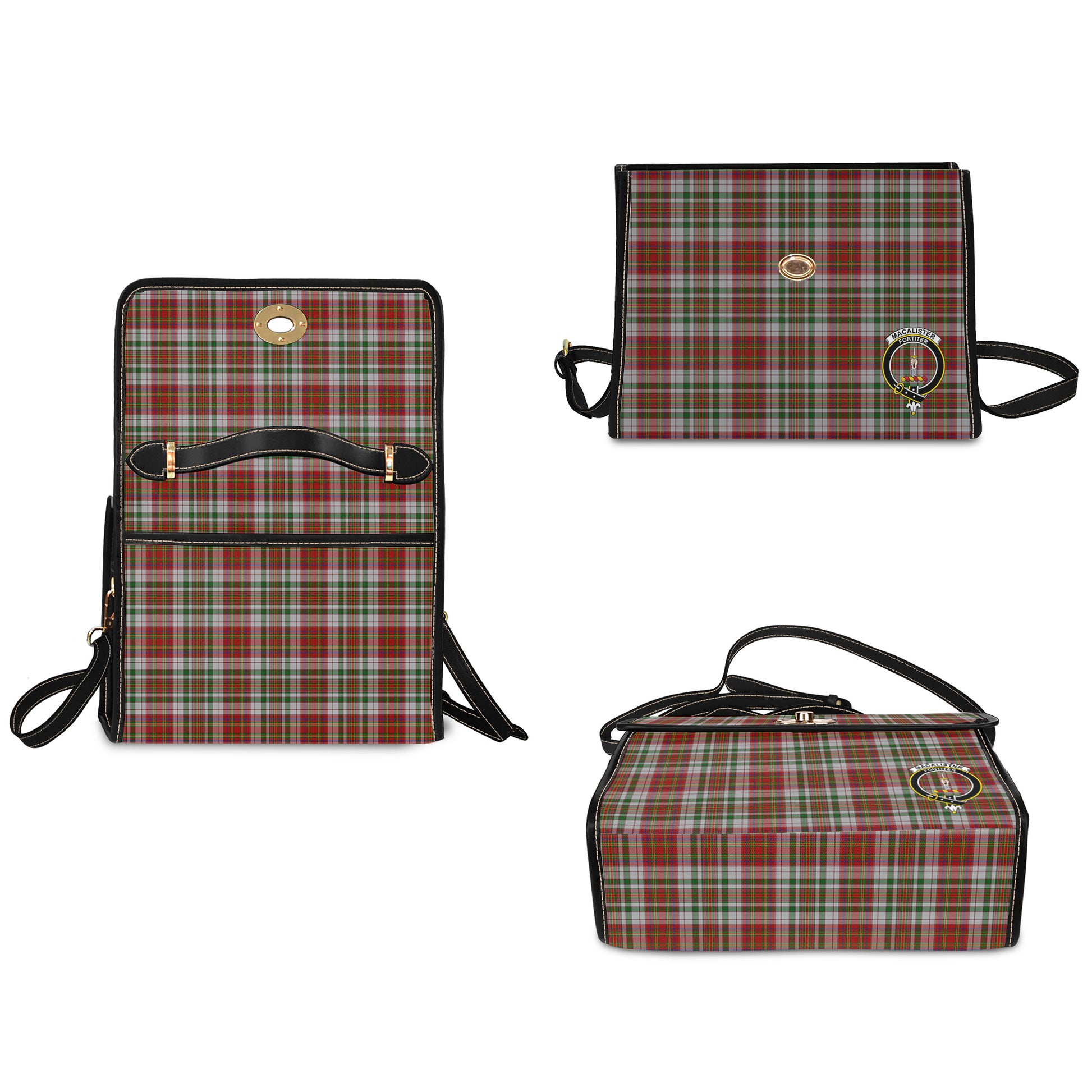 macalister-dress-tartan-leather-strap-waterproof-canvas-bag-with-family-crest