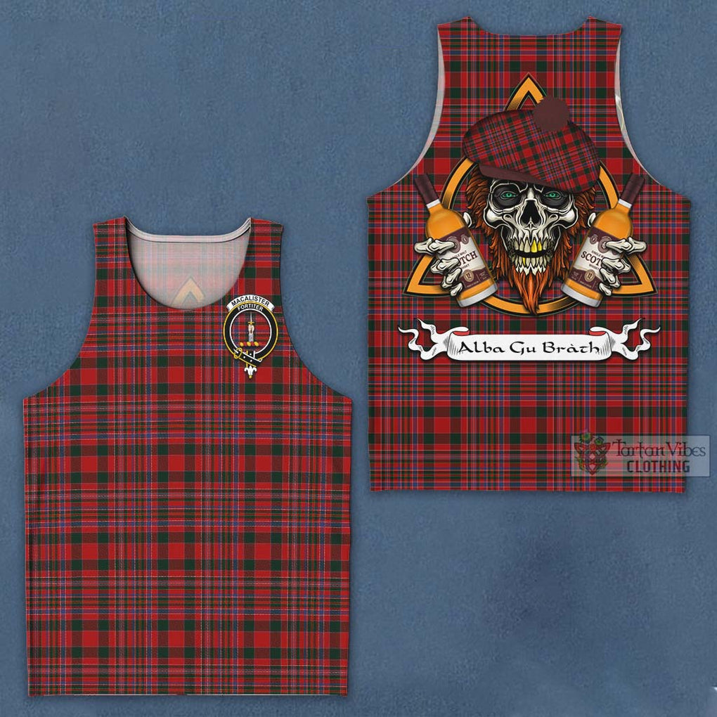 Tartan Vibes Clothing MacAlister (McAlister) Tartan Men's Tank Top with Family Crest and Bearded Skull Holding Bottles of Whiskey