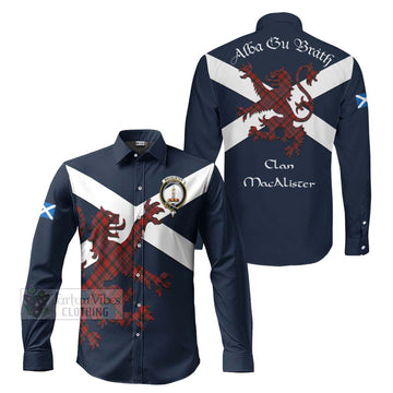 Tartan Vibes Clothing MacAlister (McAlister) Tartan Lion Rampant Long Sleeve Button Shirt – Proudly Display Your Heritage with Alba Gu Brath and Clan Name