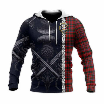 Tartan Vibes Clothing MacAlister (McAlister) Tartan Knitted Hoodie with Family Crest Cross Sword Thistle Celtic Vibes