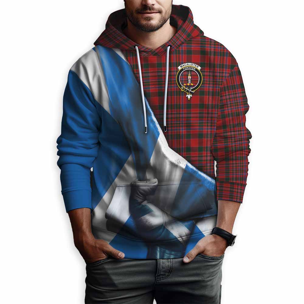 Tartan Vibes Clothing MacAlister (McAlister) Tartan Hoodie with Family Crest Scotland Patriotic Style