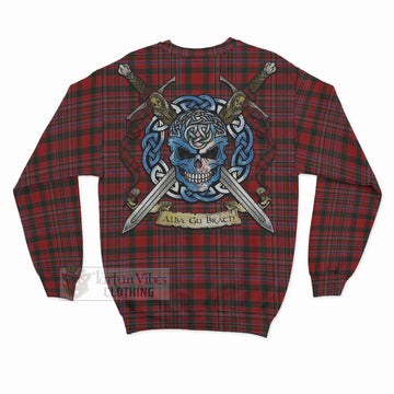 Tartan Vibes Clothing MacAlister (McAlister) Tartan Sweatshirt with Family Crest Celtic Skull Style