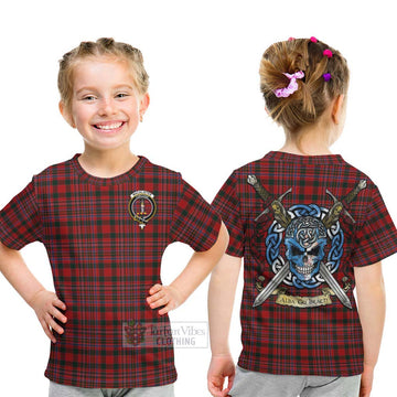Tartan Vibes Clothing MacAlister (McAlister) Tartan Kid T-Shirt with Family Crest Celtic Skull Style
